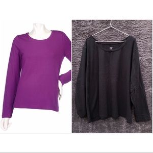 Motto Long Sleeve Open Crewneck Knit Top 3X Black